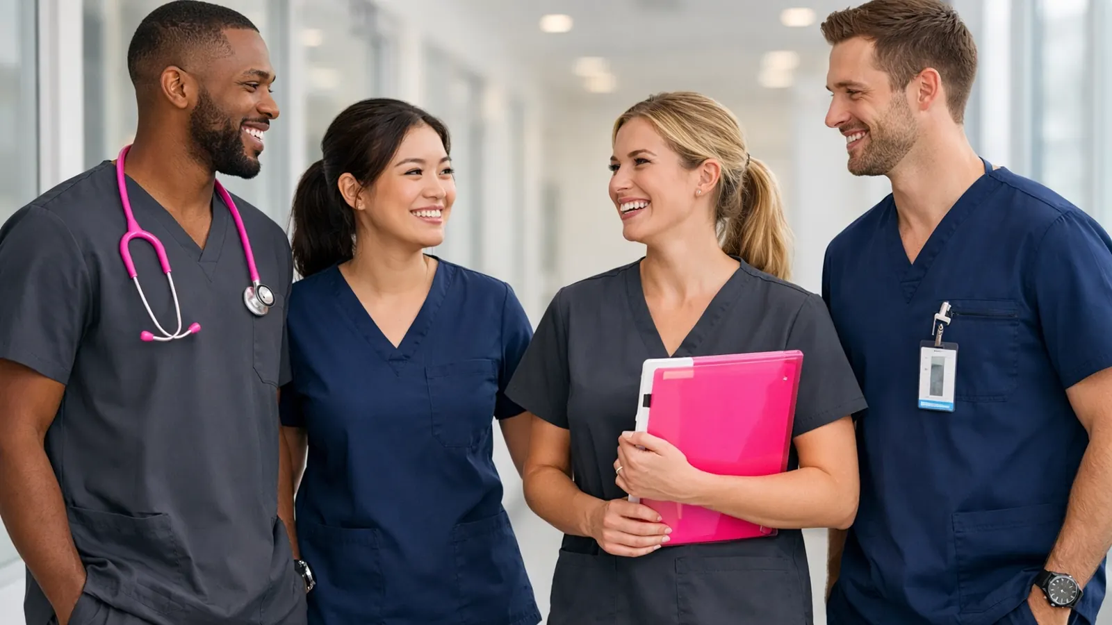 Diverse group of nurses smiling together