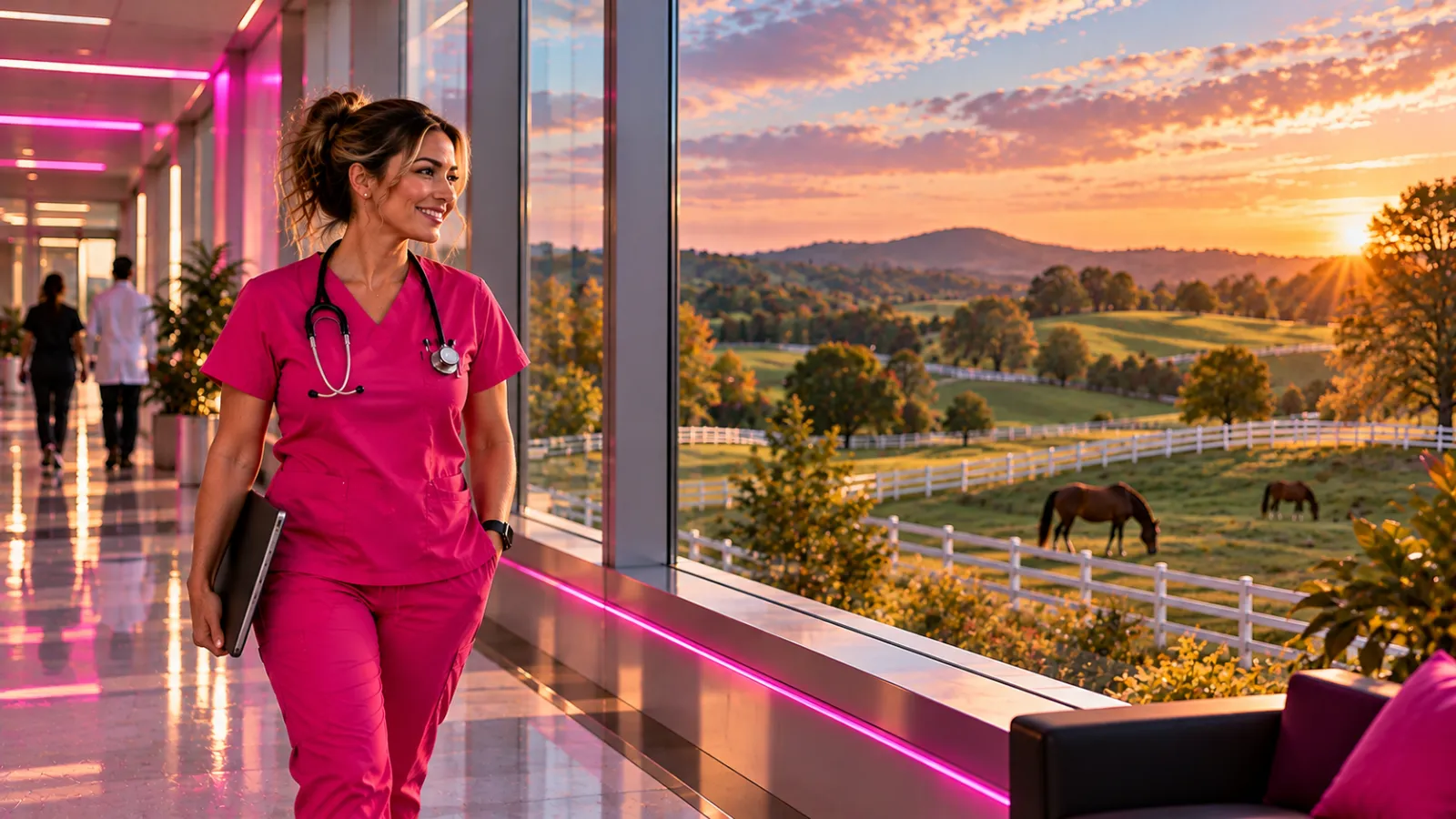 A nurse smiling in a hospital hallway in Kentucky