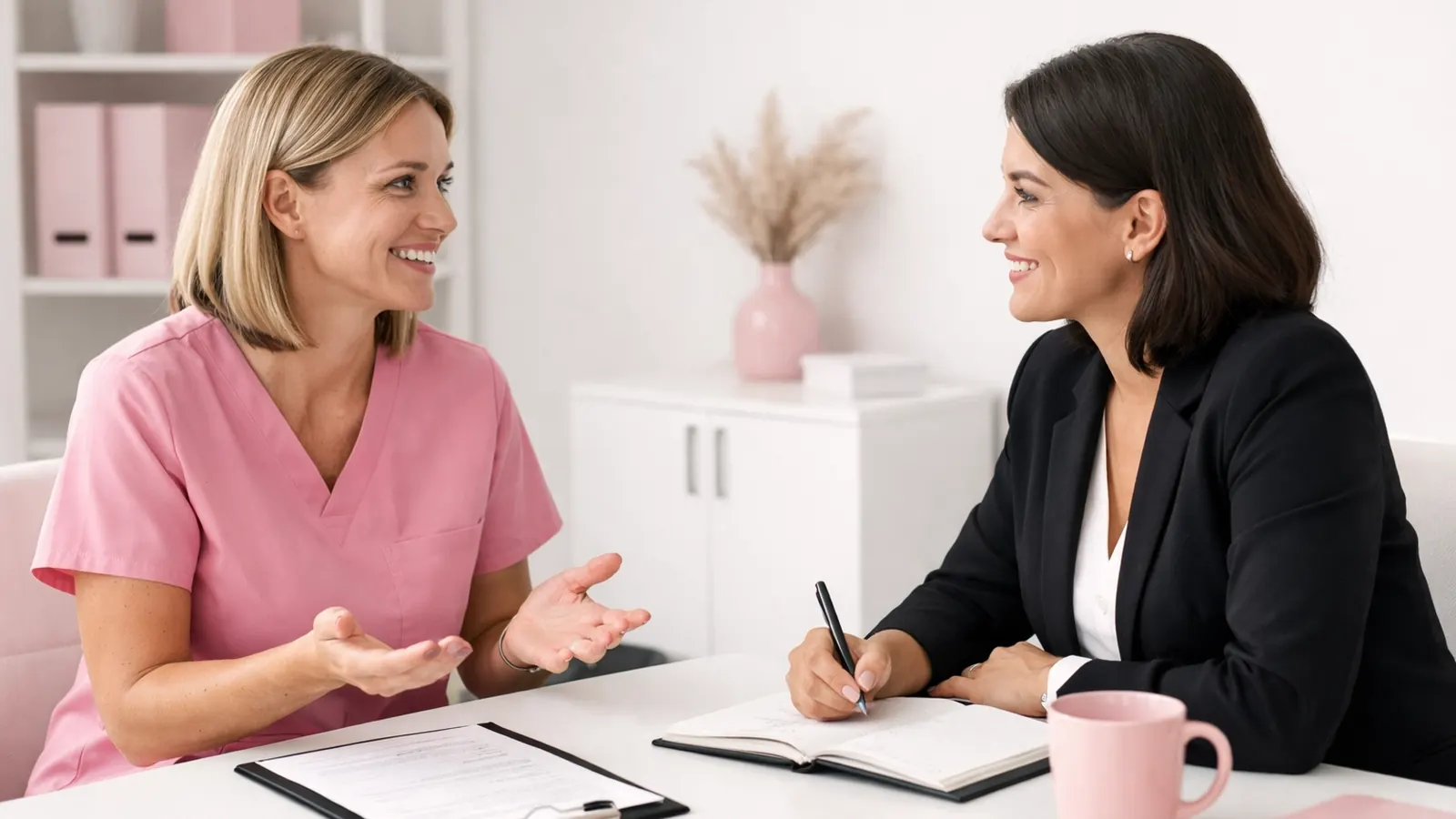 Nurse in conversation with an advisor