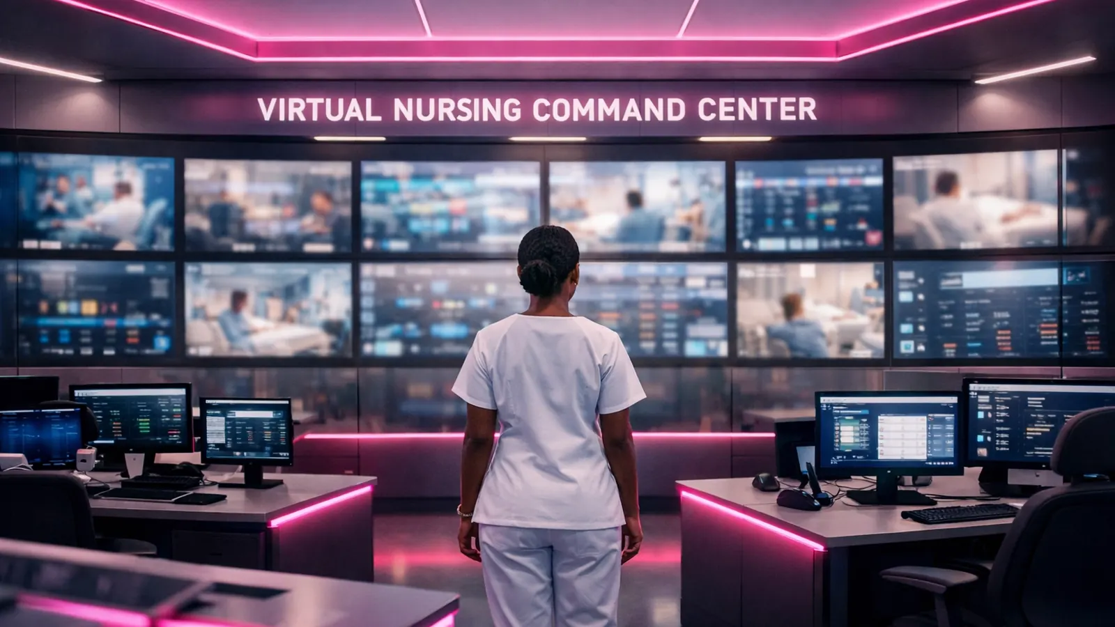 Nurse in a virtual nursing command center