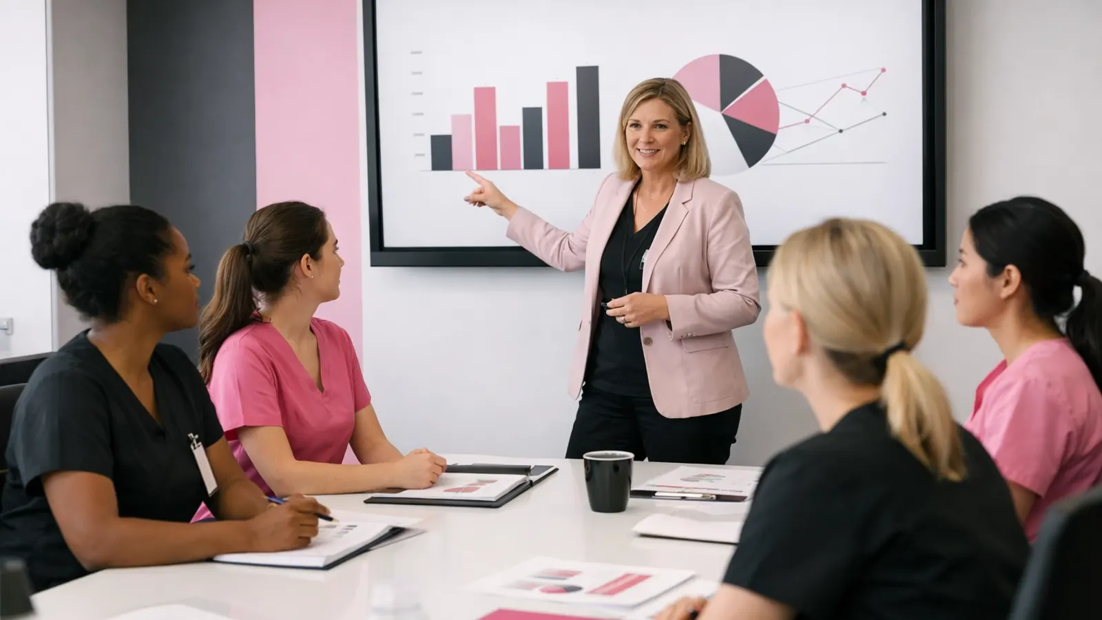 Nurse leader presenting to her team