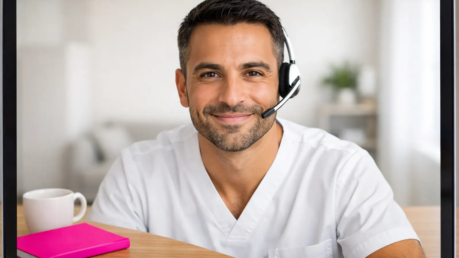 Nurse on a video call with a headset