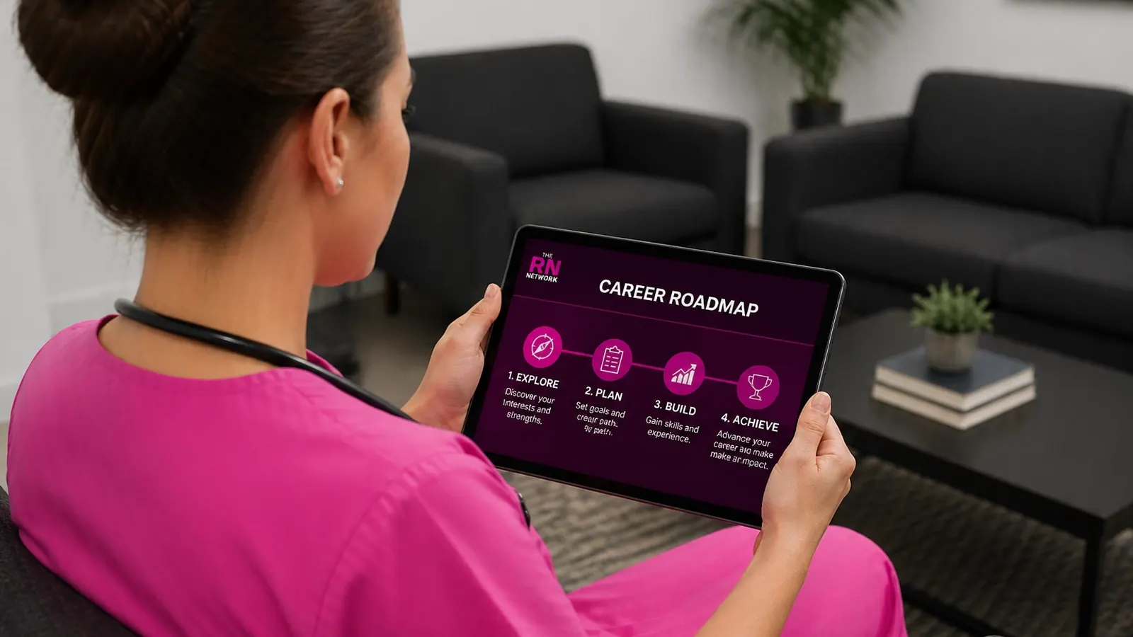 Nurse viewing a career roadmap on a tablet