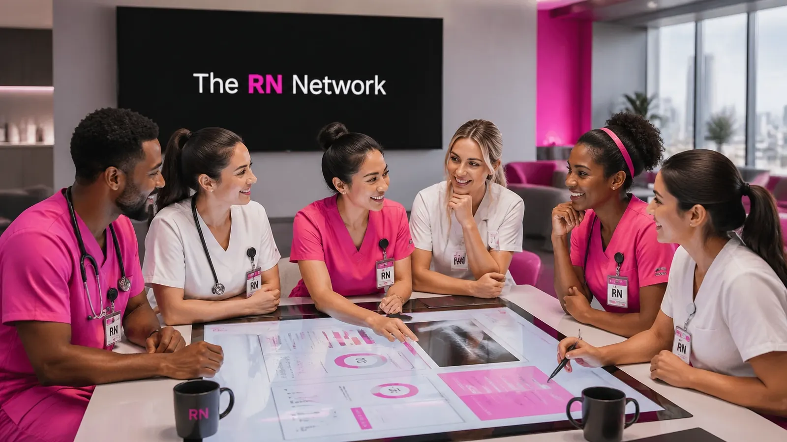 Nurses collaborating around a table