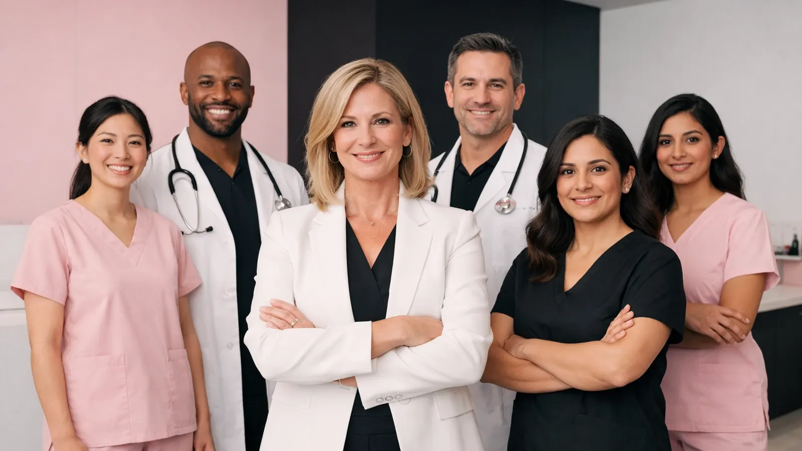 Nursing team group portrait with leaders and staff