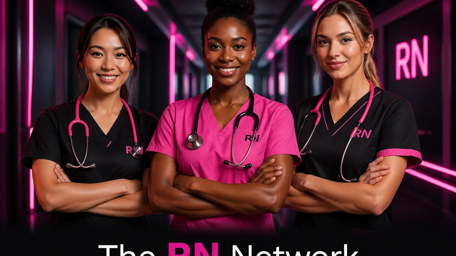 Three new graduate nurses with arms crossed